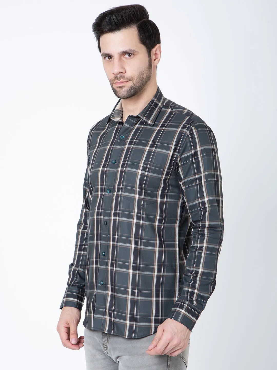 Men Green Check Shirt