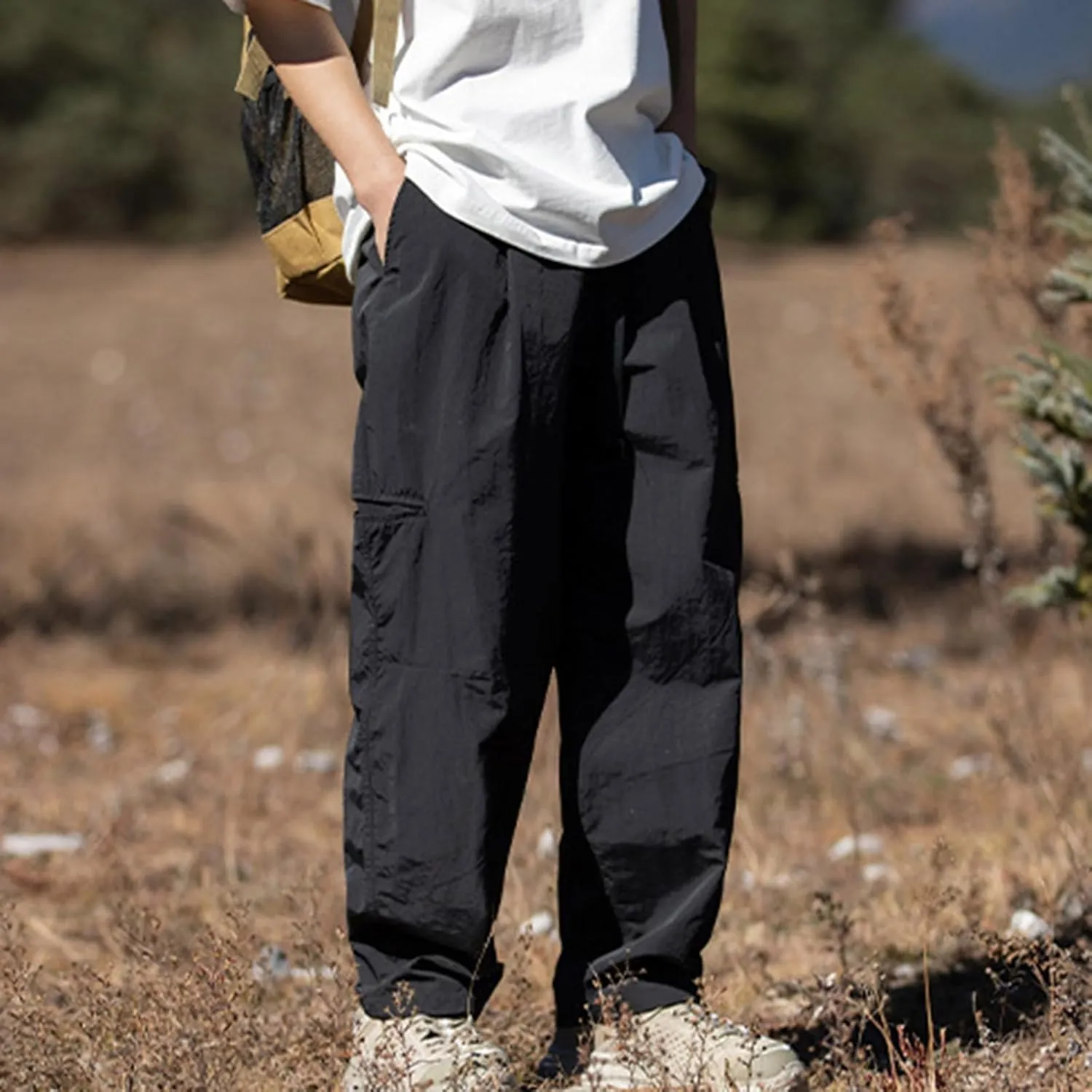 Mens Casual Pants 2024 Fashion Boho Drawstring Waist Pants Relaxed Slim Fit Streetwear Trousers with Pockets