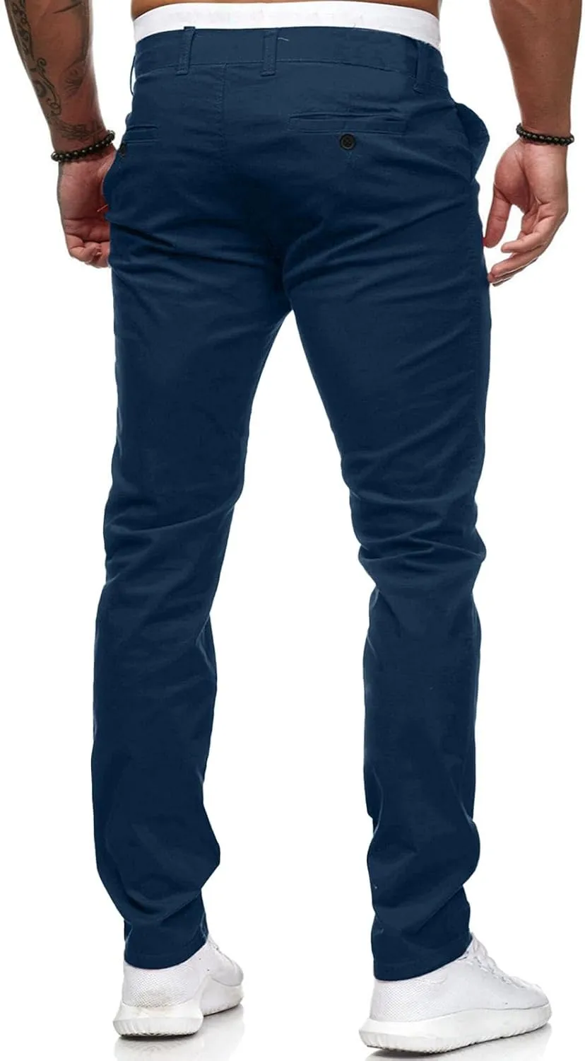 Men's Chino Pants Casual Stretch Waist Tapered Trousers with Pockets Loose Fit Joggers Pockets Tapered Sweatpants
