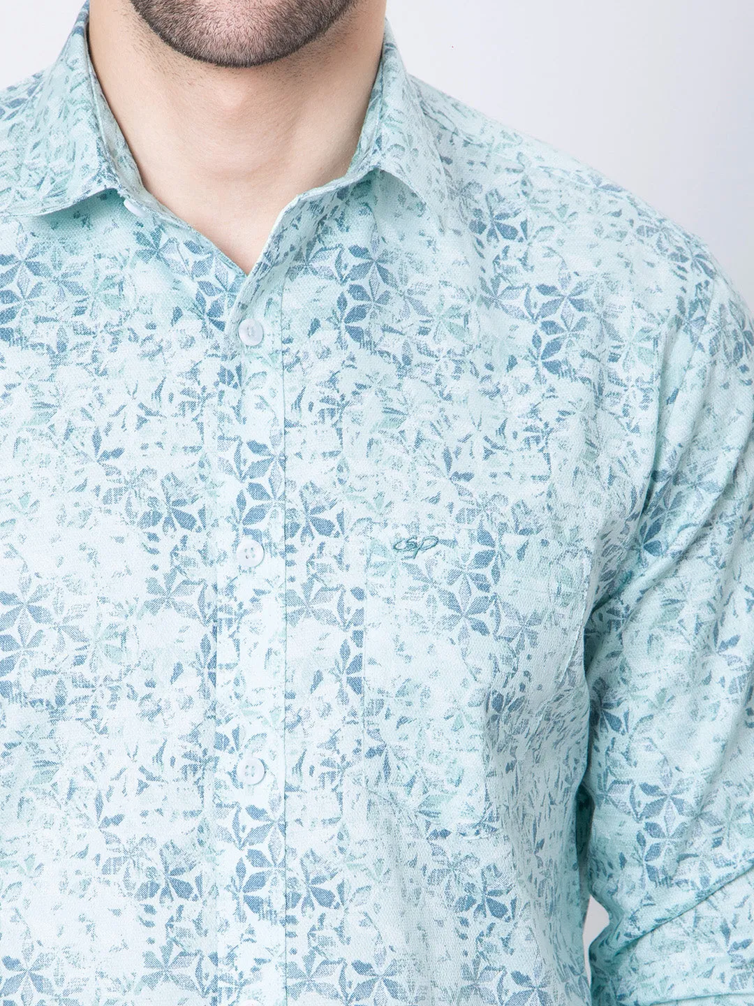Mens Printed Lt Teal Green Shirt