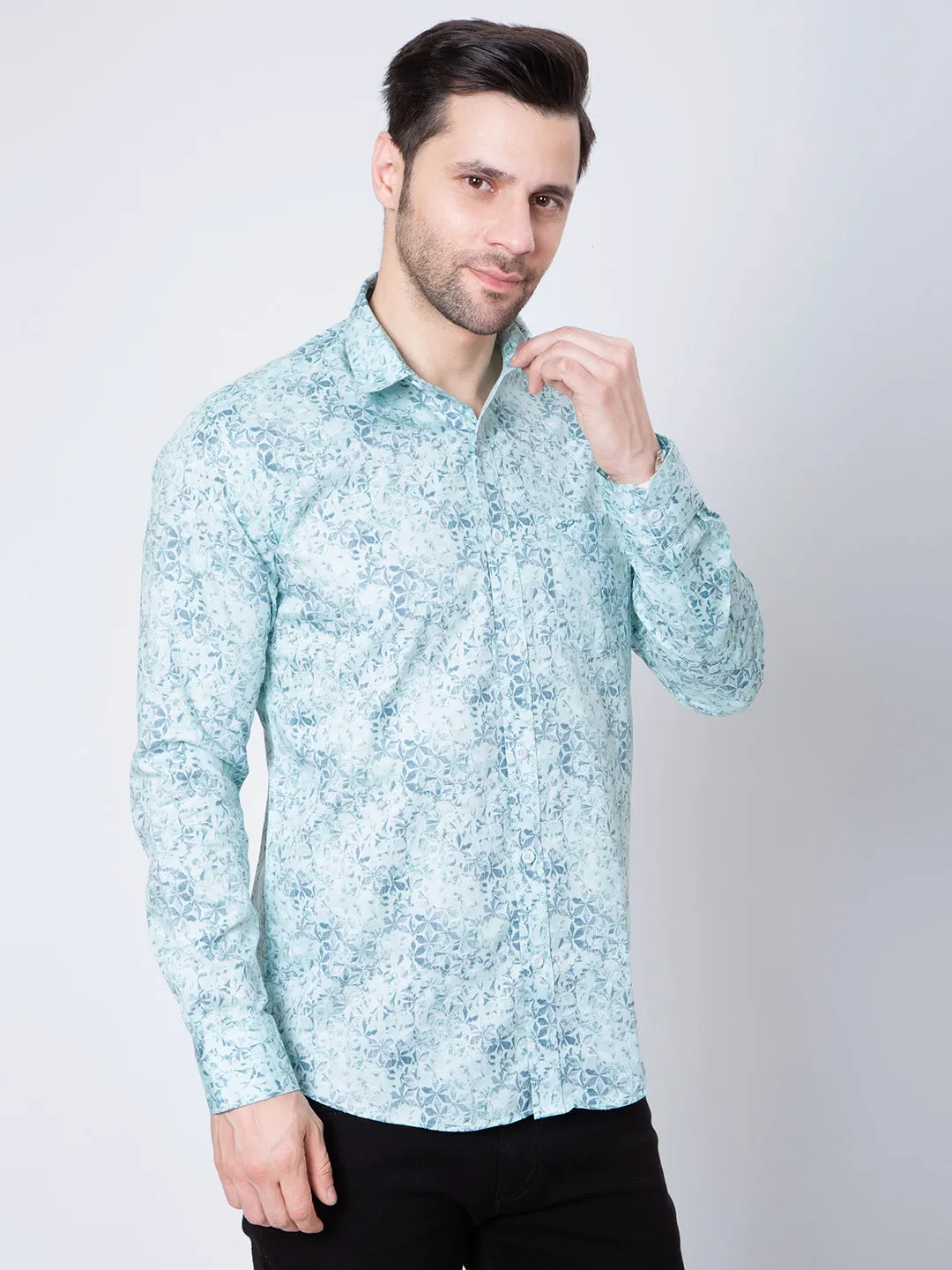 Mens Printed Lt Teal Green Shirt