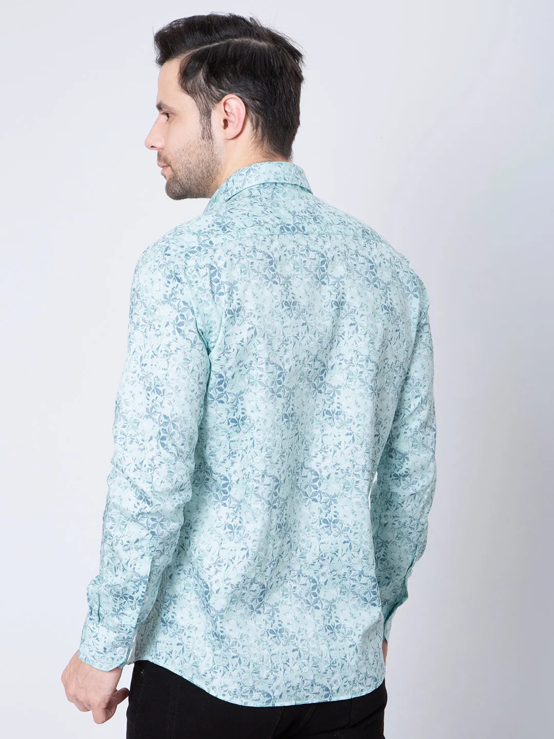 Mens Printed Lt Teal Green Shirt
