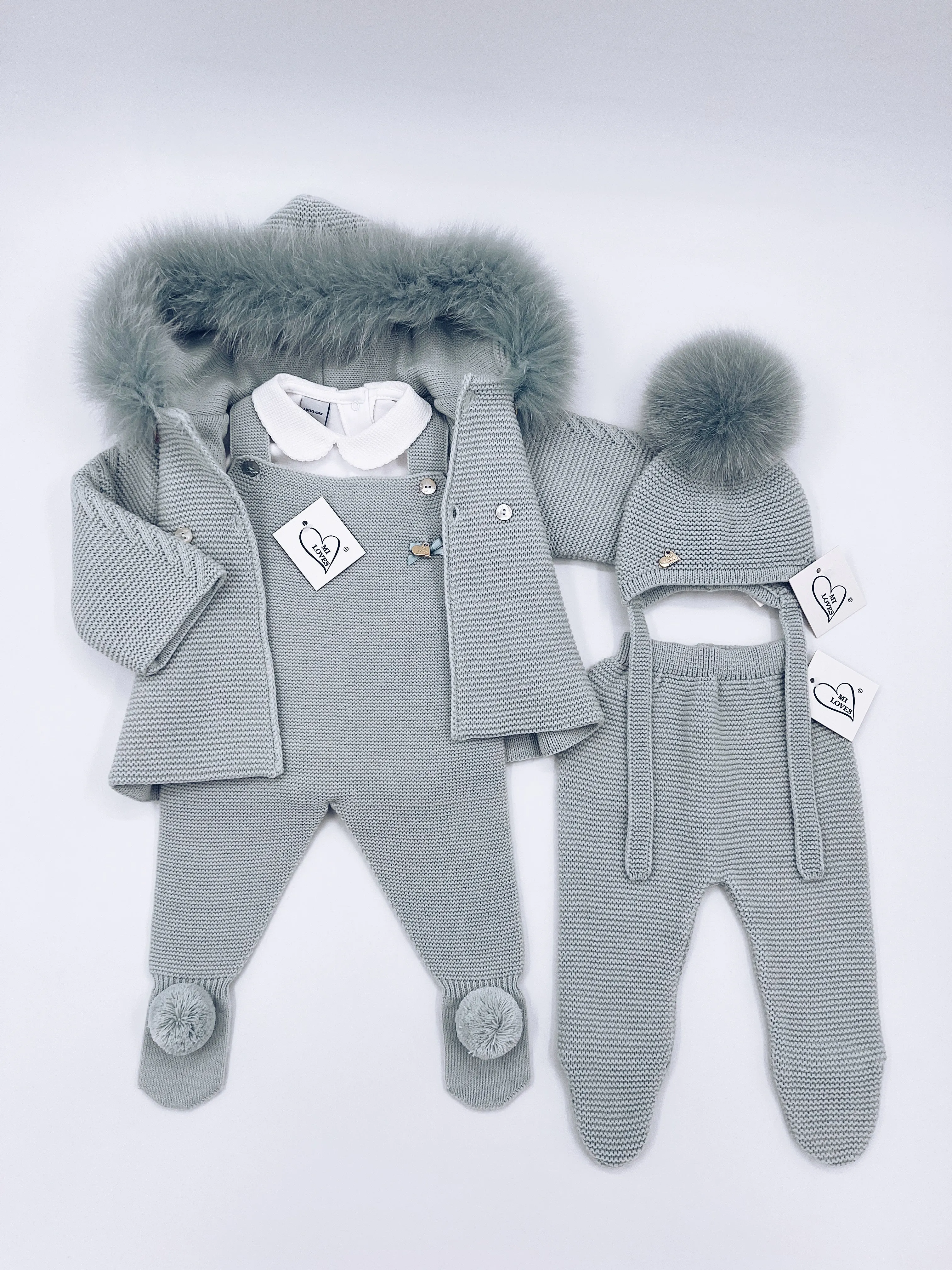 MI LOVES Beautiful Mint Knitted Cardigan with Luxurious fur trim.