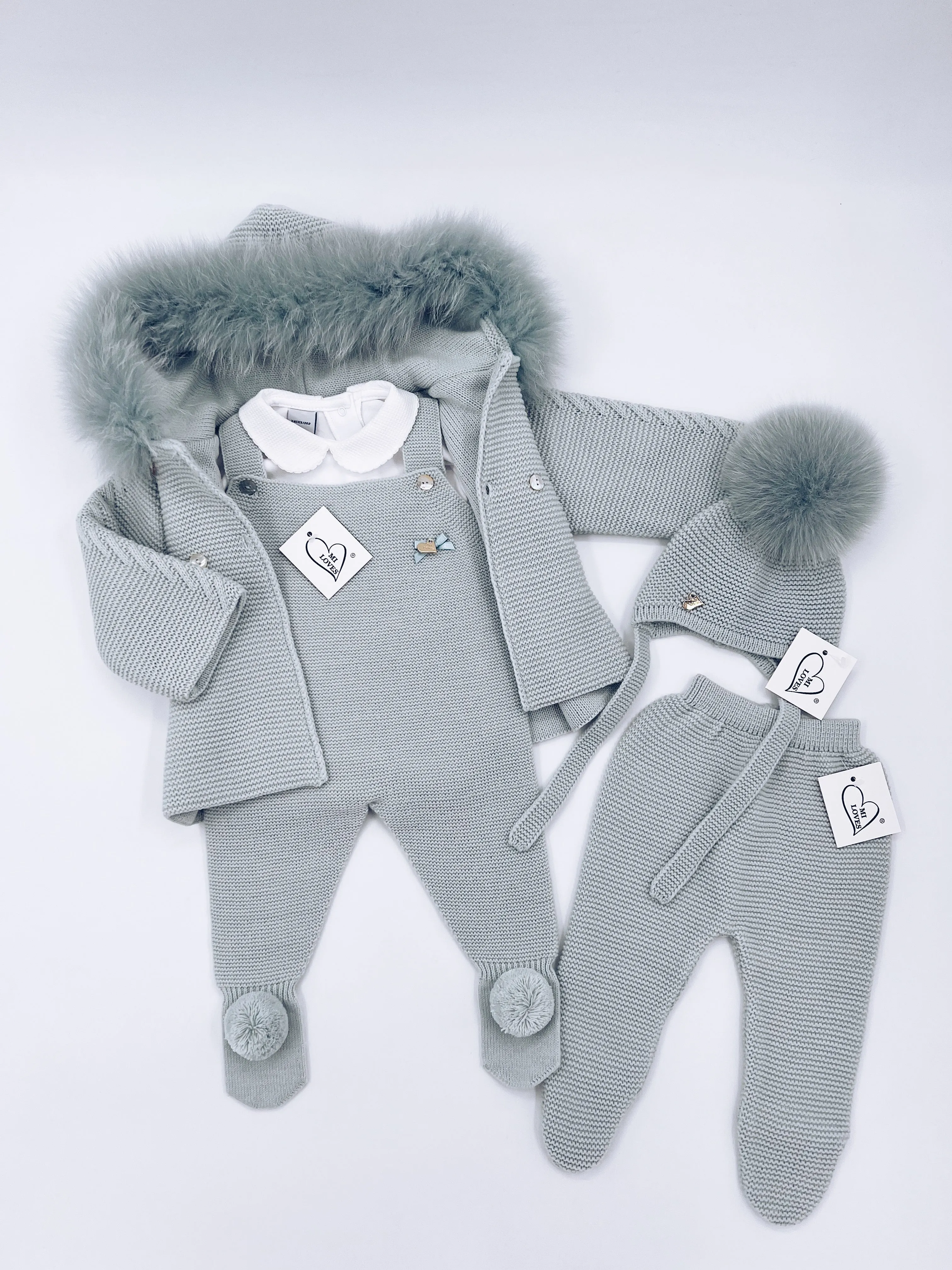 MI LOVES Beautiful Mint Knitted Cardigan with Luxurious fur trim.