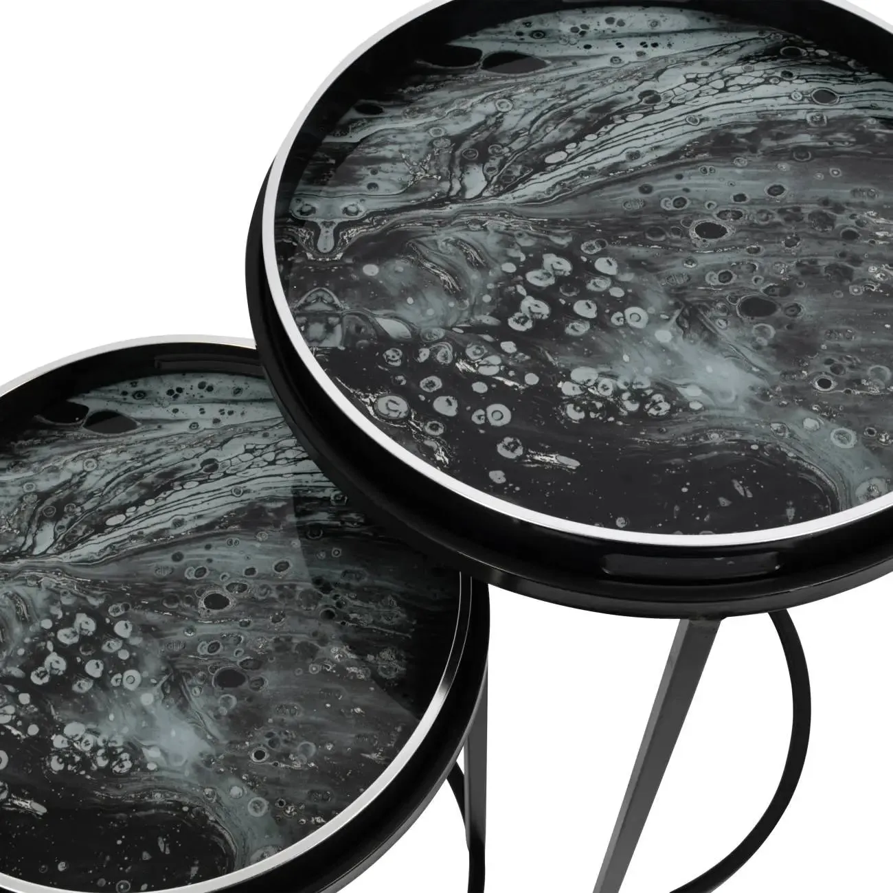 Monochrome Swirl Detachable Tray Nested Side Table (Set of 2)