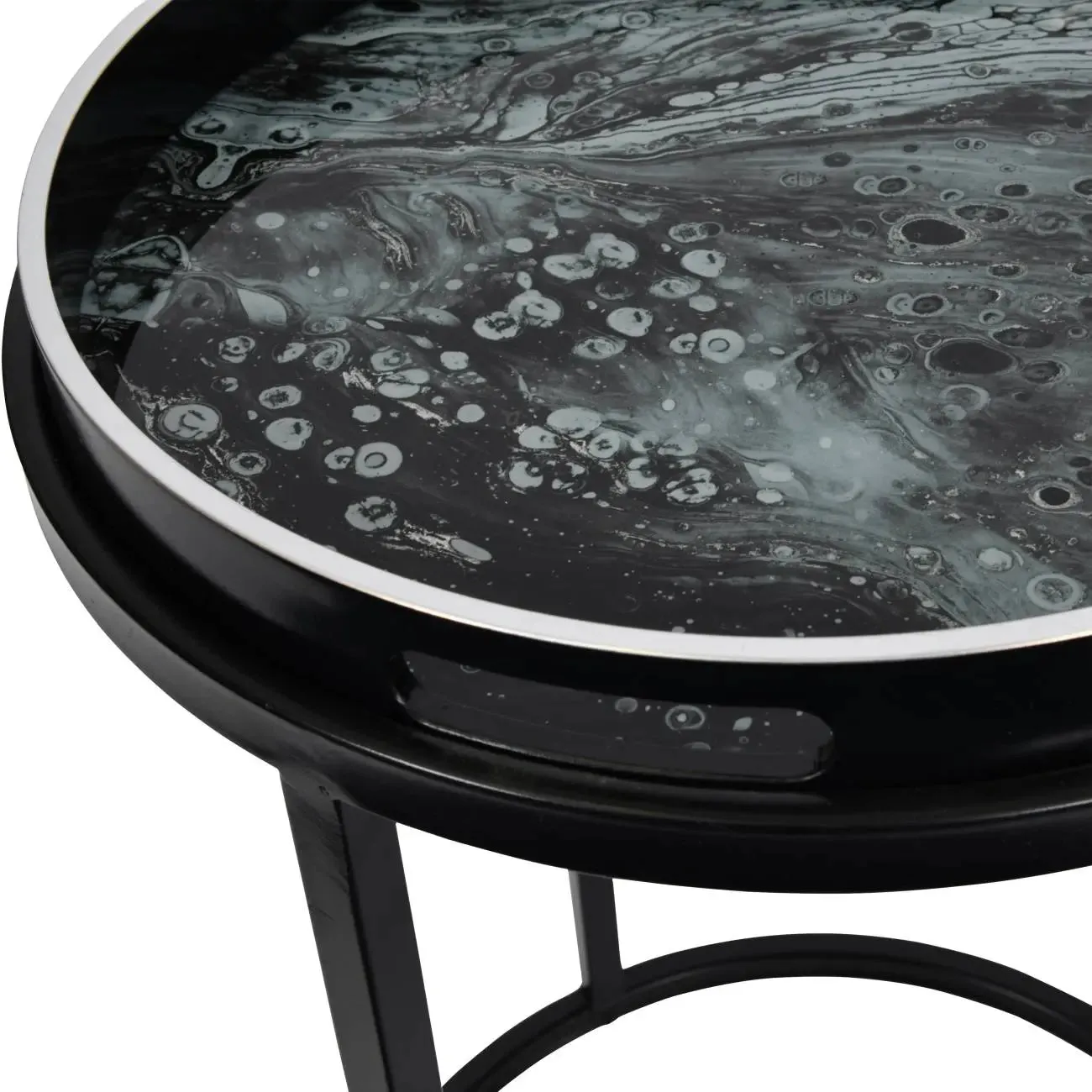 Monochrome Swirl Detachable Tray Nested Side Table (Set of 2)