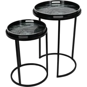 Monochrome Swirl Detachable Tray Nested Side Table (Set of 2)