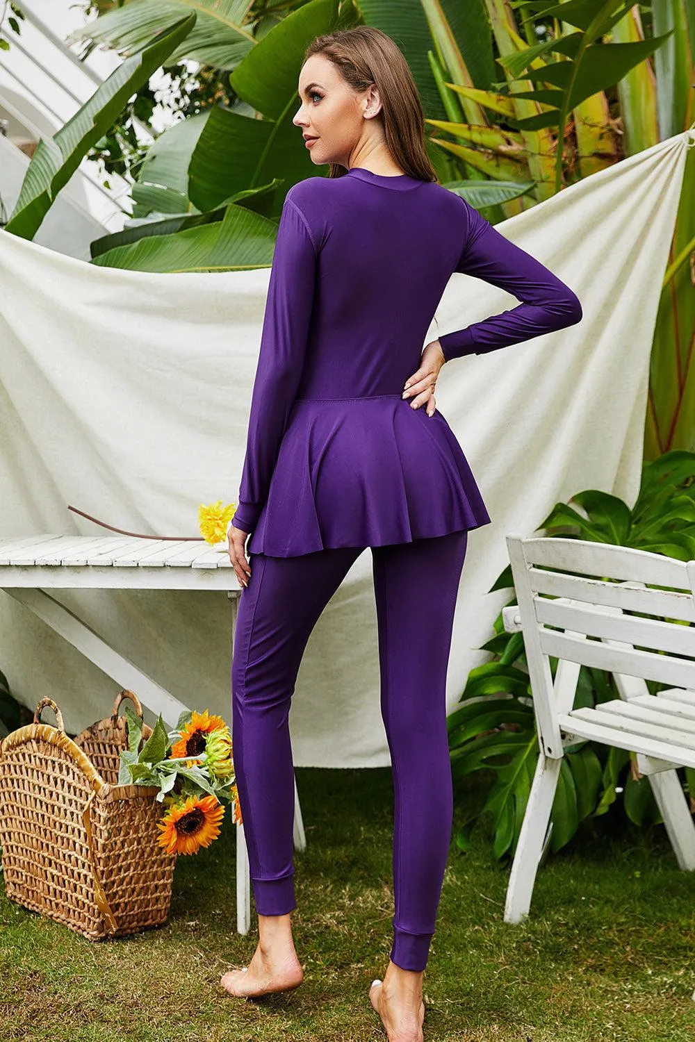 Muslim Long Sleeve Skirted Pants Burkini Swimwear