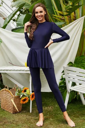 Muslim Long Sleeve Skirted Pants Burkini Swimwear