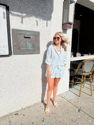 Off The Coast Linen Striped Drawstring Shorts