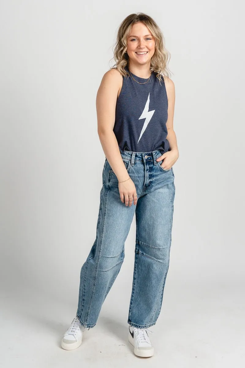 OKC bolt racerback crop tank top navy