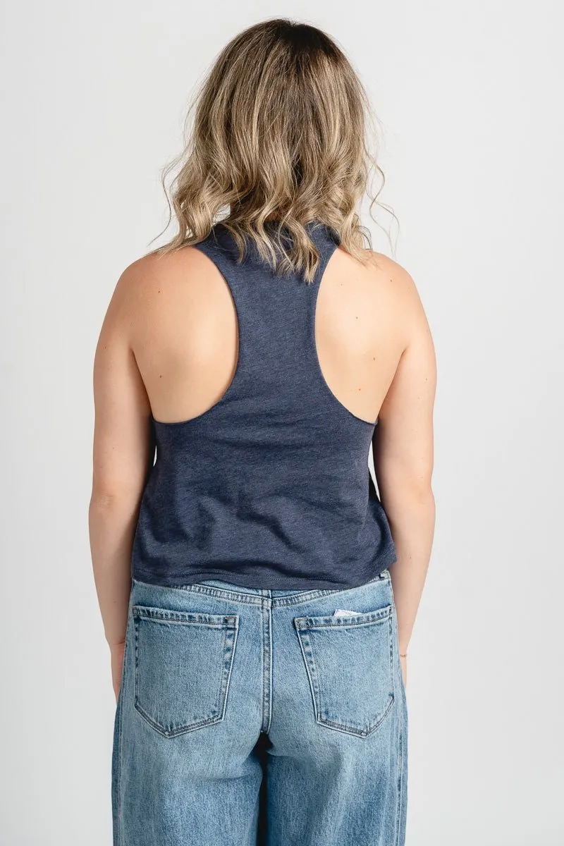 OKC bolt racerback crop tank top navy