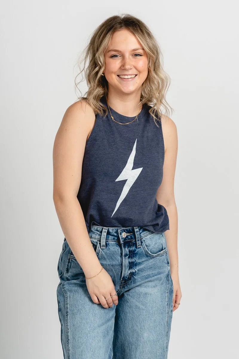 OKC bolt racerback crop tank top navy