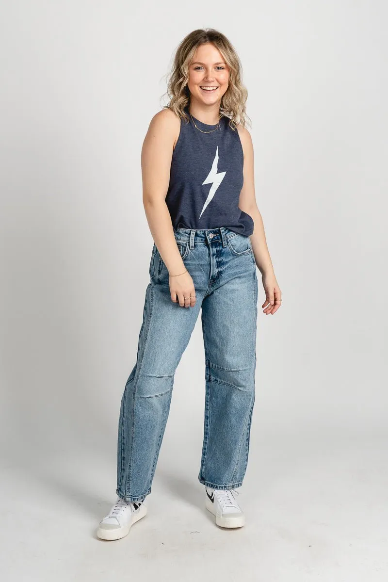OKC bolt racerback crop tank top navy