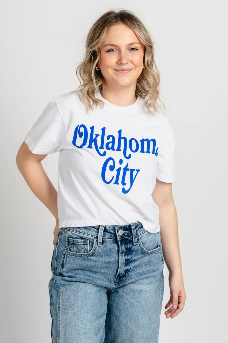 Oklahoma City book mania crop t-shirt white