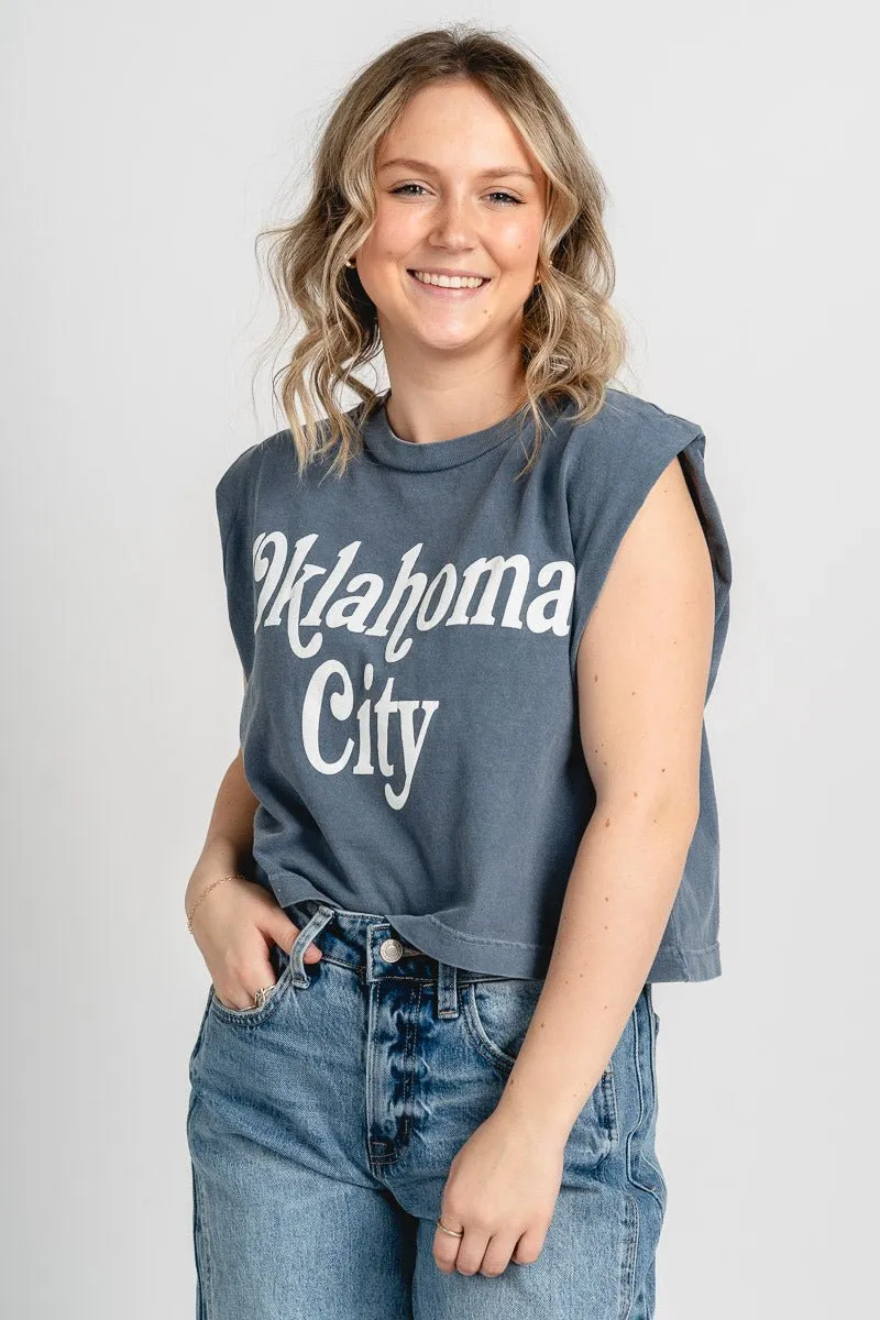 Oklahoma City book mania muscle tank top navy
