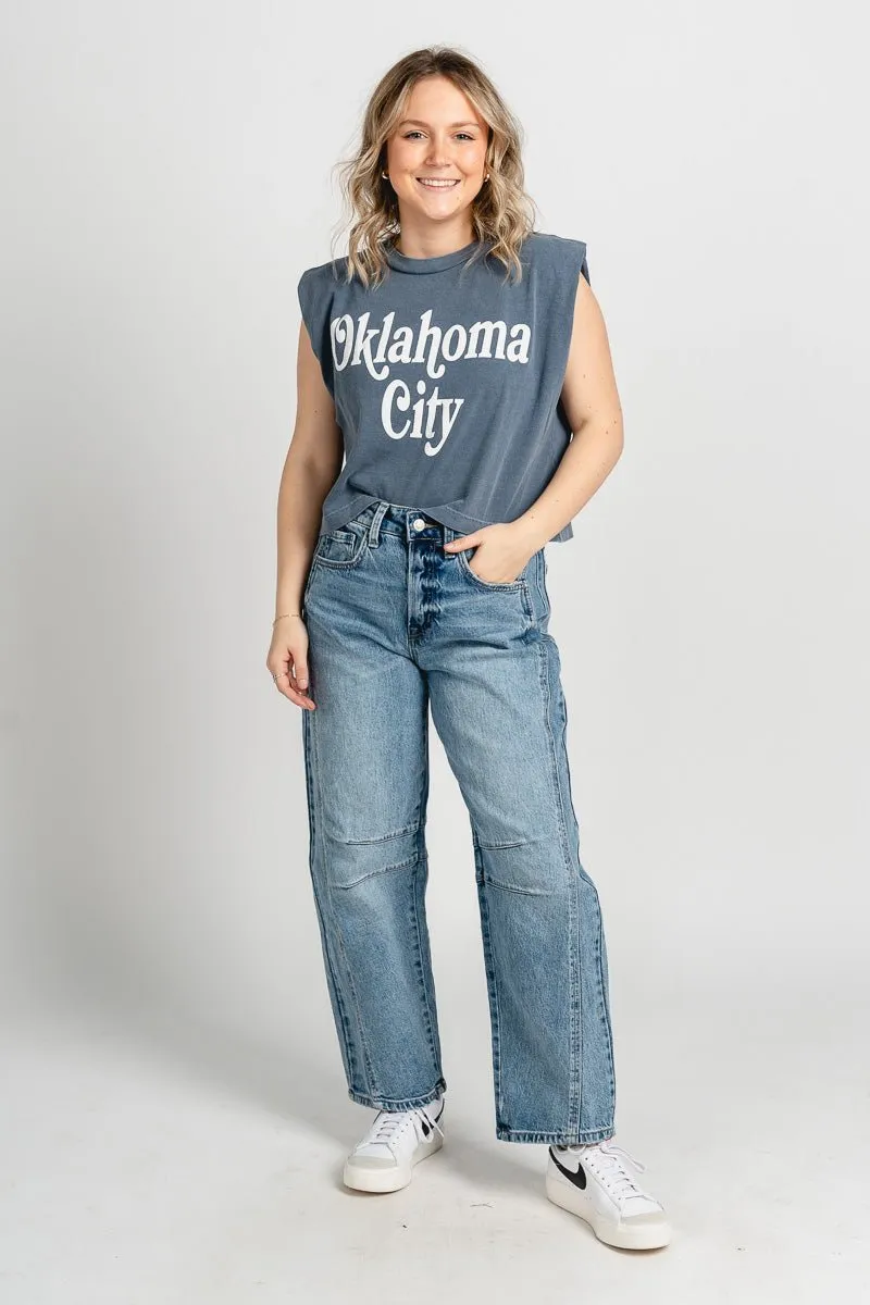 Oklahoma City book mania muscle tank top navy