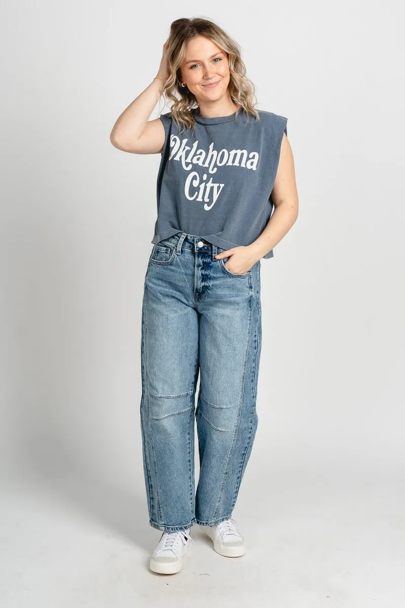 Oklahoma City book mania muscle tank top navy
