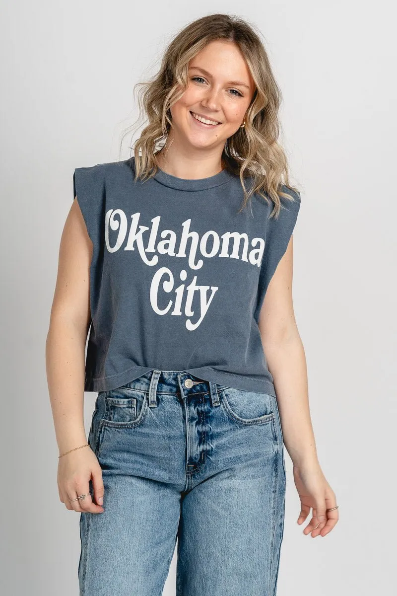 Oklahoma City book mania muscle tank top navy