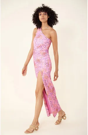 One Shoulder Maxi Print Dress Pink