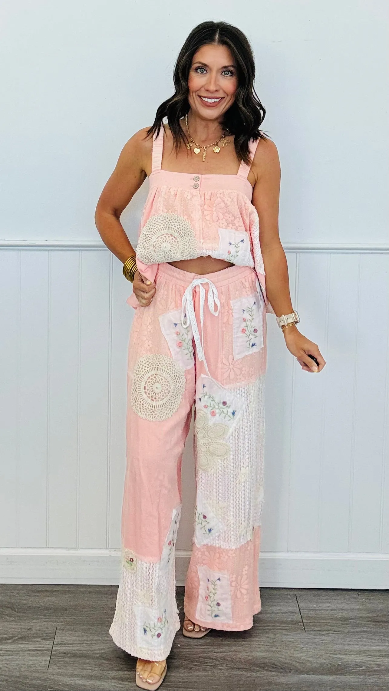 POL Pale Pink Beyond Compare Embroidery & Lace Pants (Reg.)