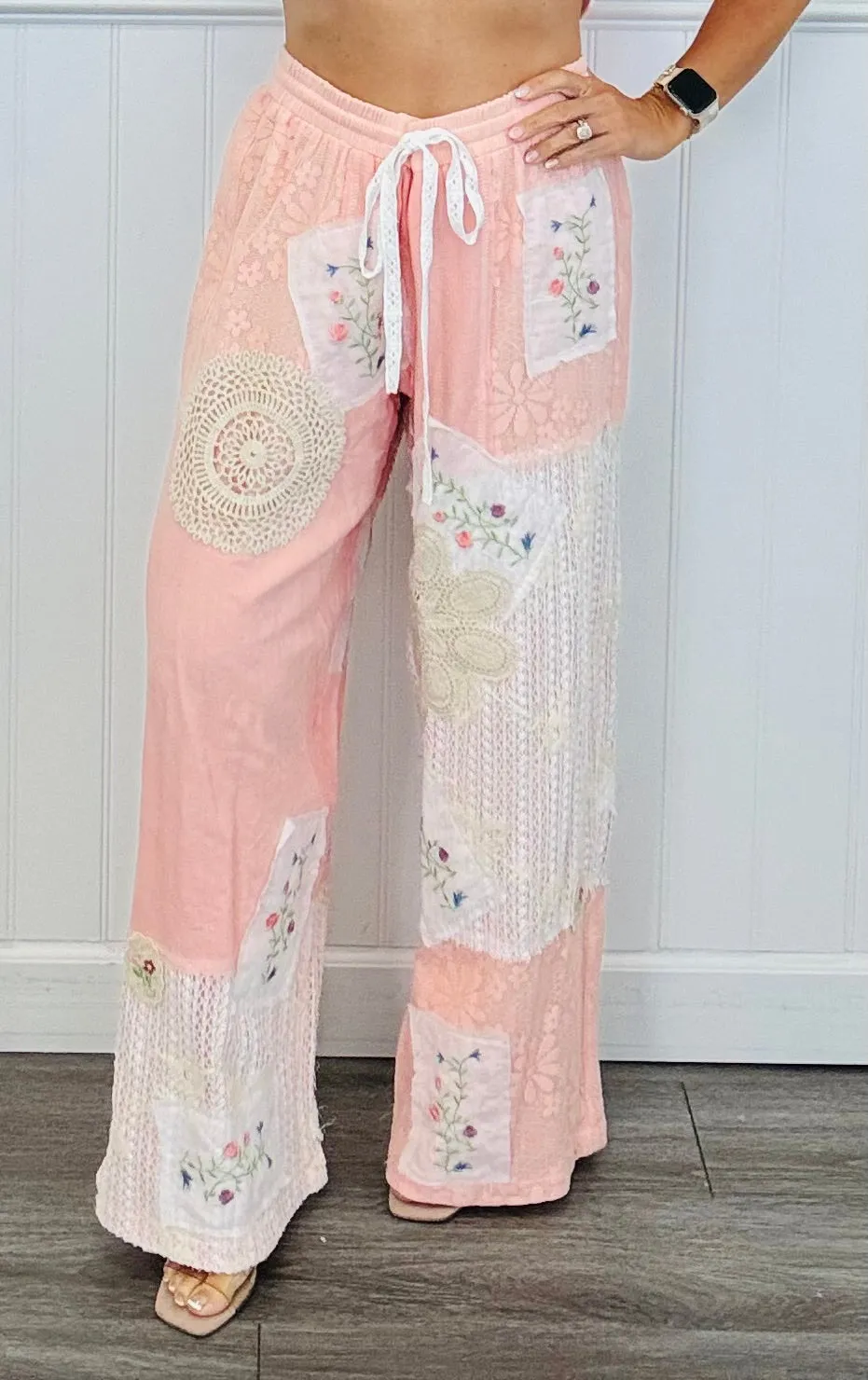 POL Pale Pink Beyond Compare Embroidery & Lace Pants (Reg.)