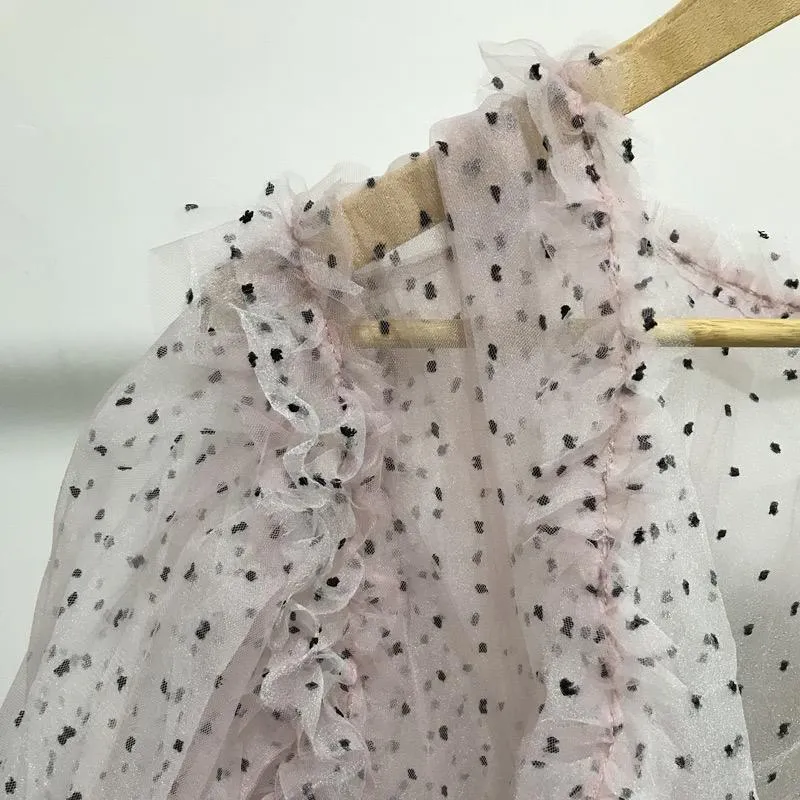 Polka Dot See-through Mesh Lantern Sleeve Large Long Bikini Cover-up