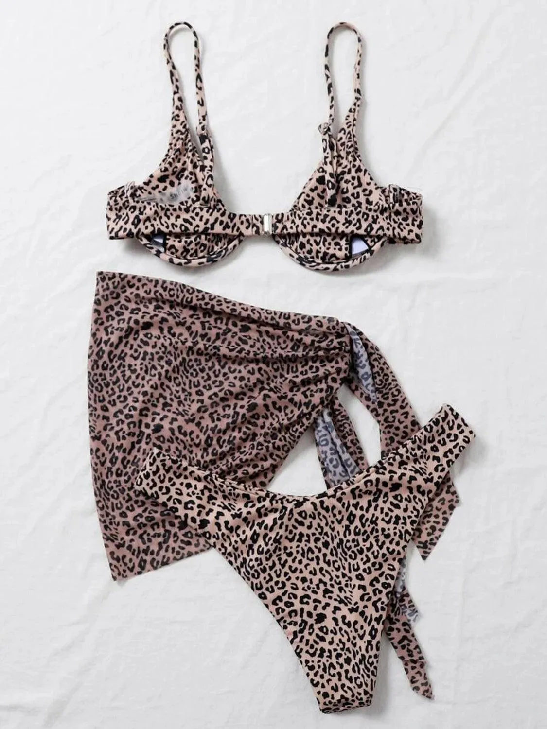 Printed Bikini With Sarong Three Piece Swim Set