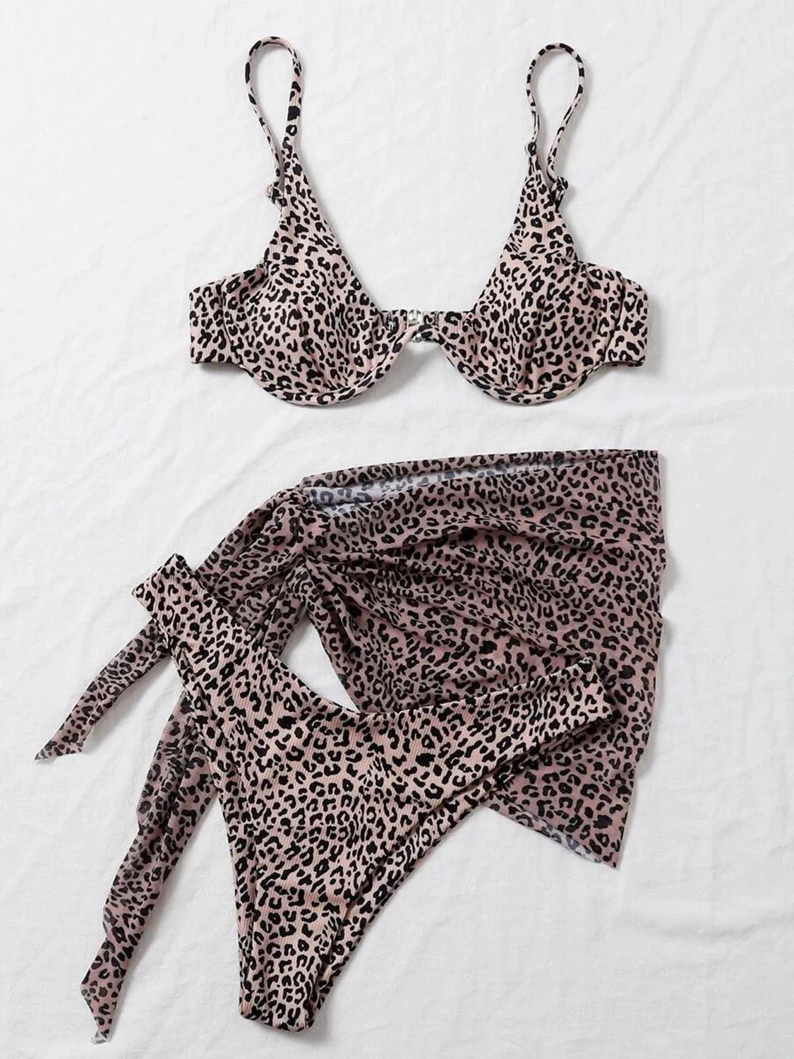 Printed Bikini With Sarong Three Piece Swim Set