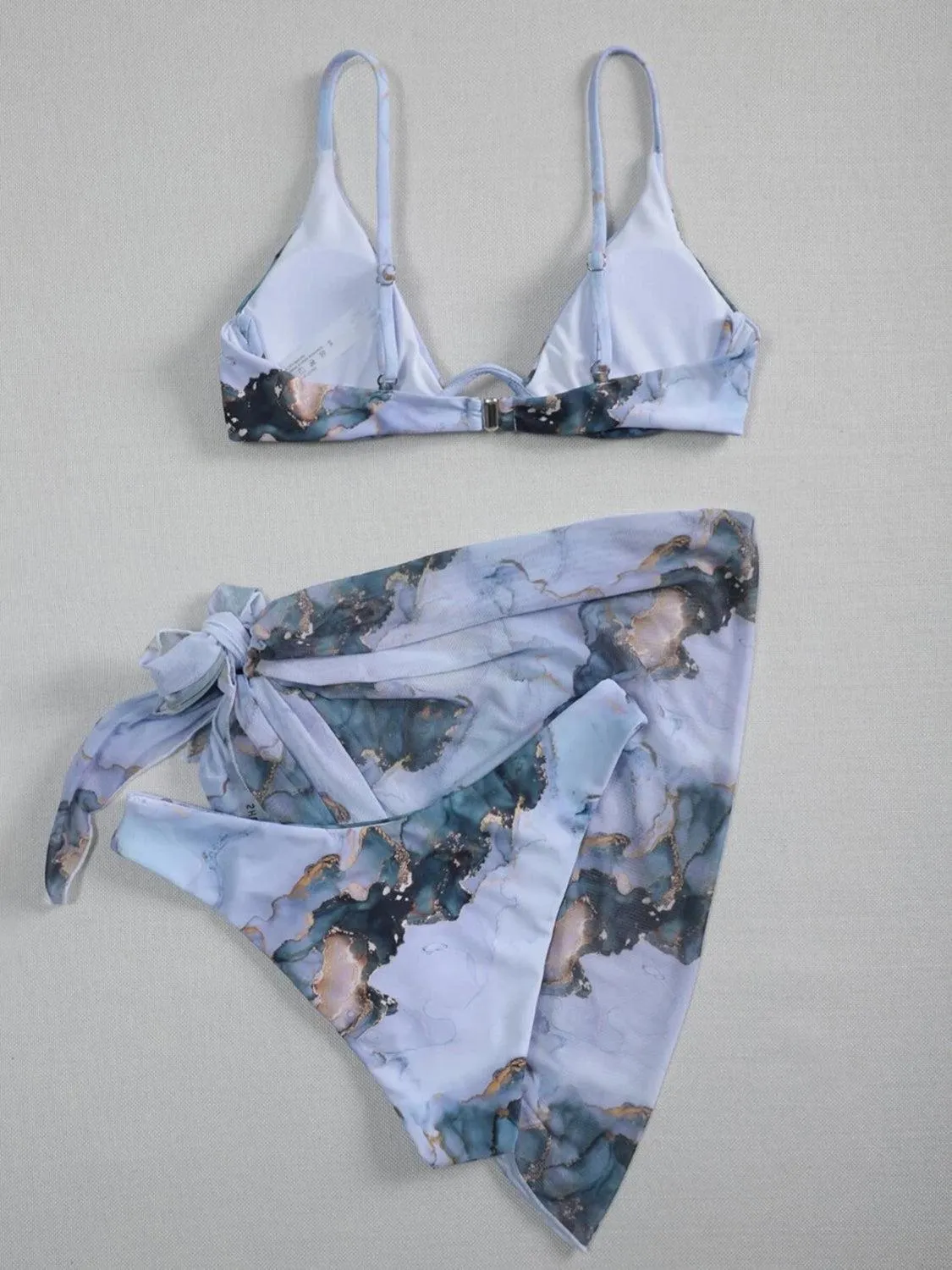 Printed Bikini With Sarong Three Piece Swim Set