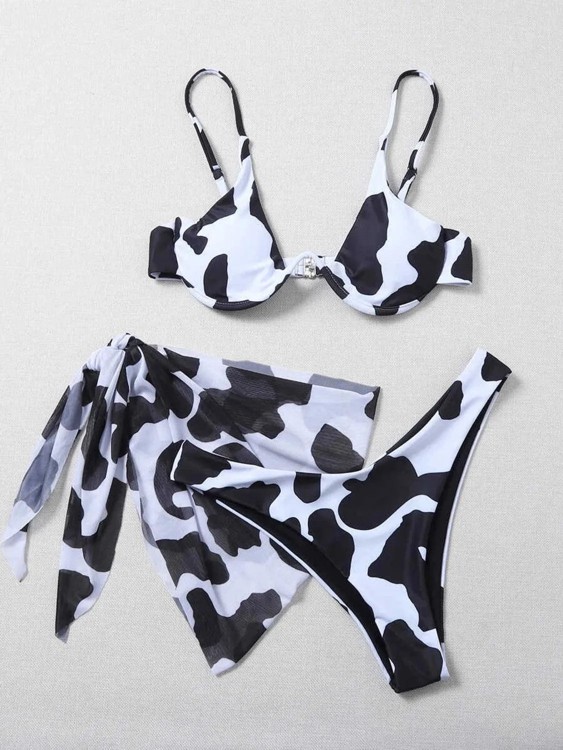 Printed Bikini With Sarong Three Piece Swim Set