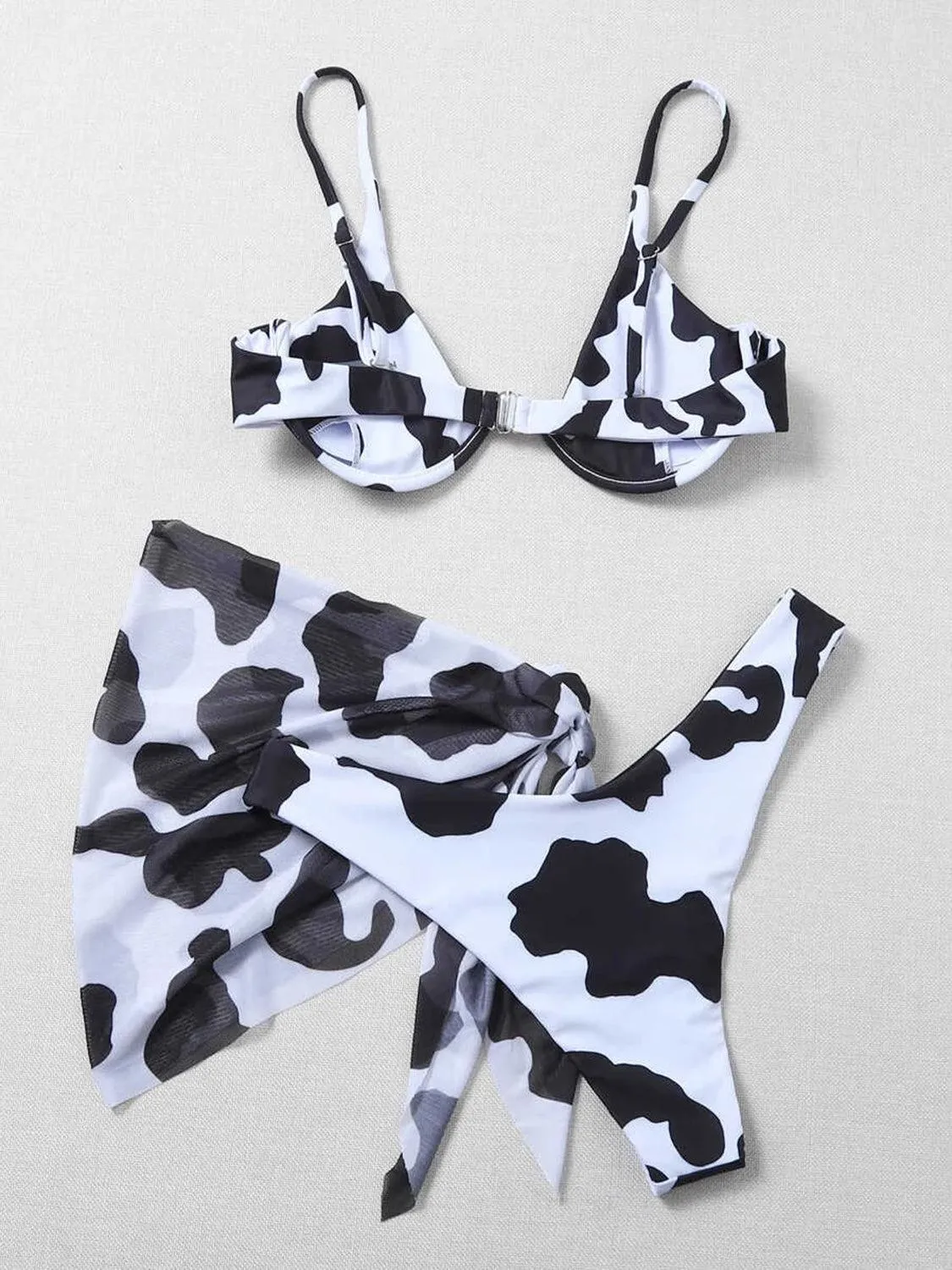 Printed Bikini With Sarong Three Piece Swim Set