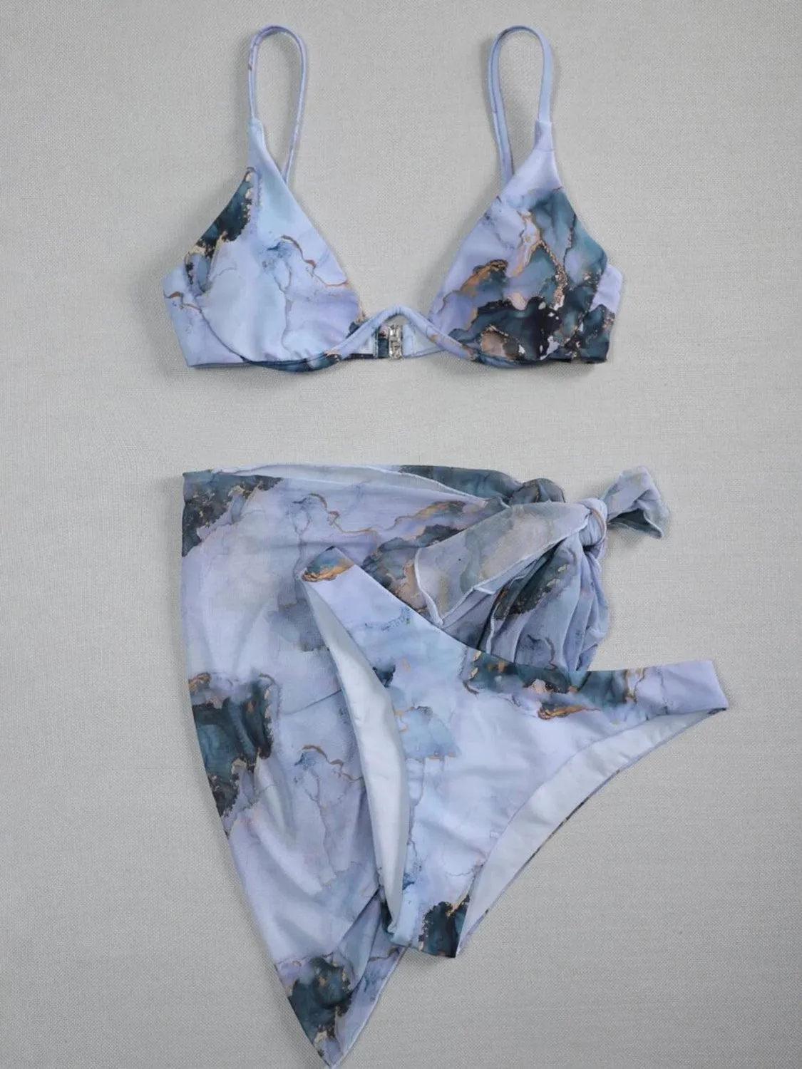 Printed Bikini With Sarong Three Piece Swim Set