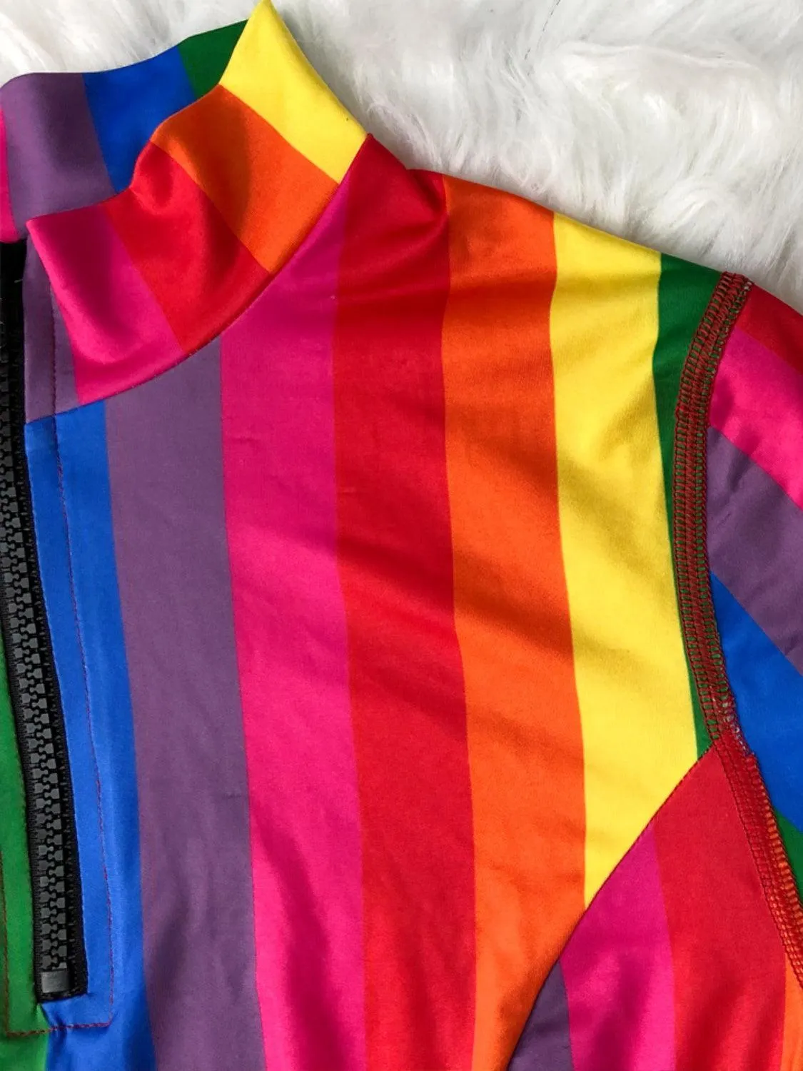 Rainbow Half Zip Crop Tank Top and Brief Swim Set
