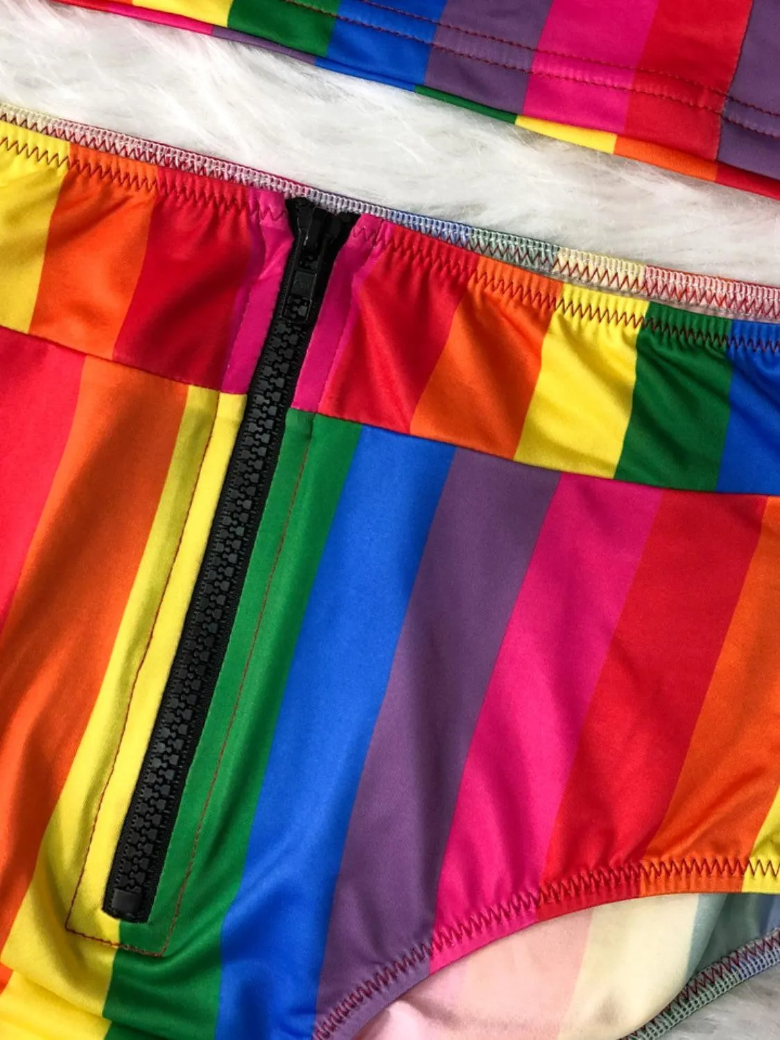 Rainbow Half Zip Crop Tank Top and Brief Swim Set