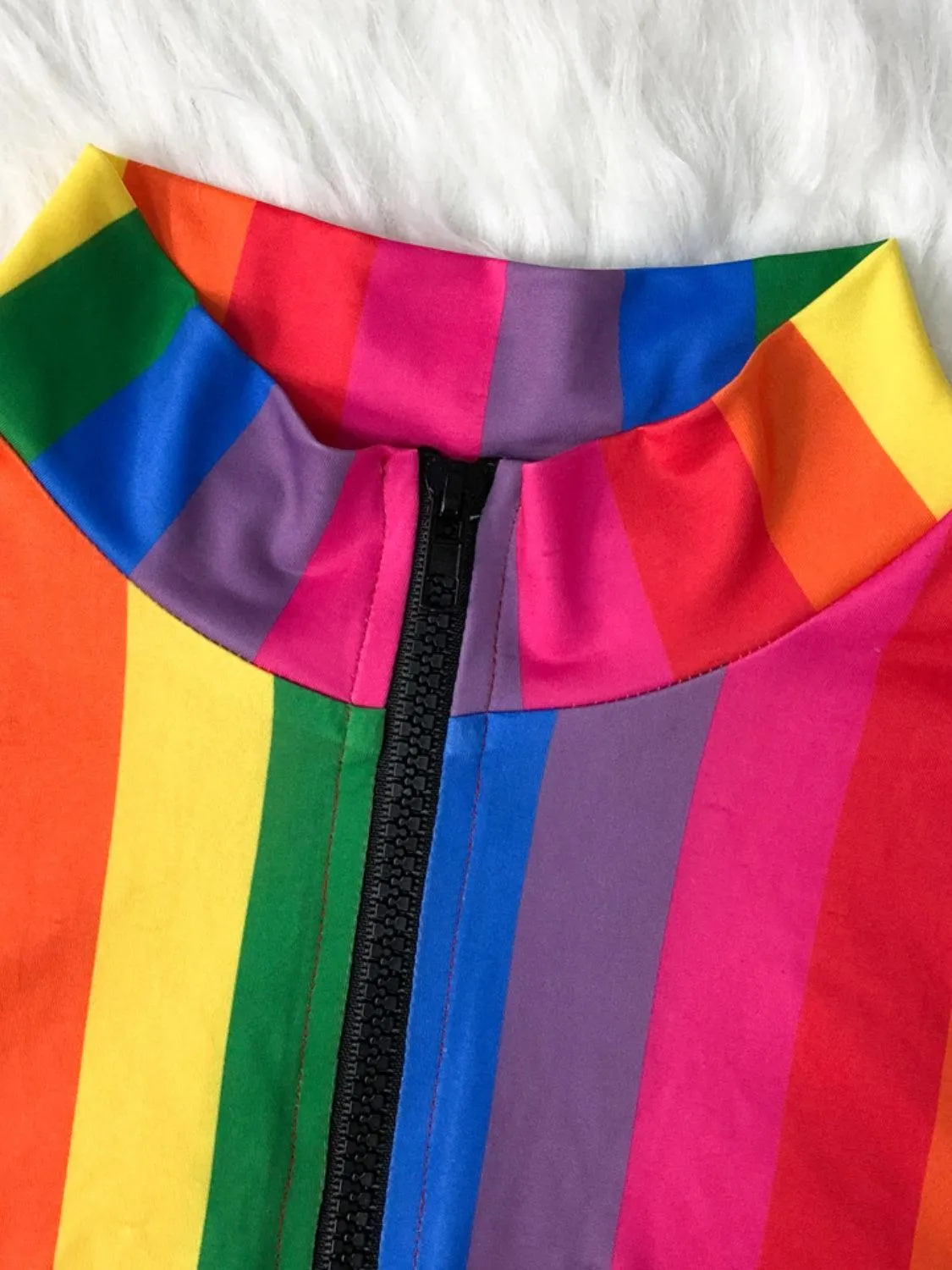 Rainbow Half Zip Crop Tank Top and Brief Swim Set