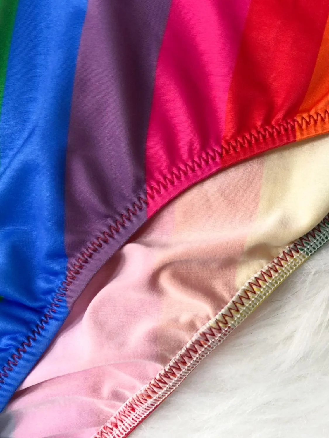 Rainbow Half Zip Crop Tank Top and Brief Swim Set