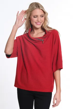 Red Cowl Neck Top w/ Zipper Detail