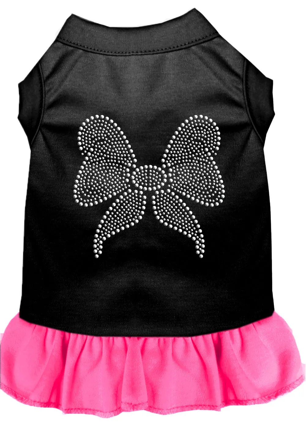 Rhinestone Bow Dress Black With Bright Pink Lg