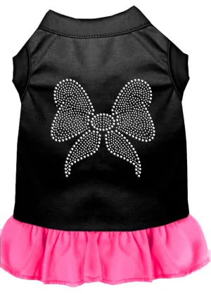 Rhinestone Bow Dress Black With Bright Pink Lg