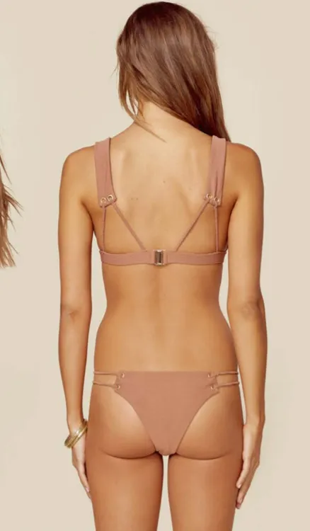 Roped Up High Neck Bikini Top in Cacao