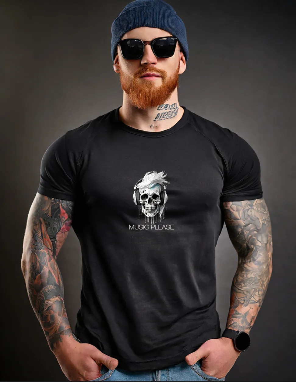 Skull Music Please Black Collection Art Exclusive T-Shirts | Grooveman Music