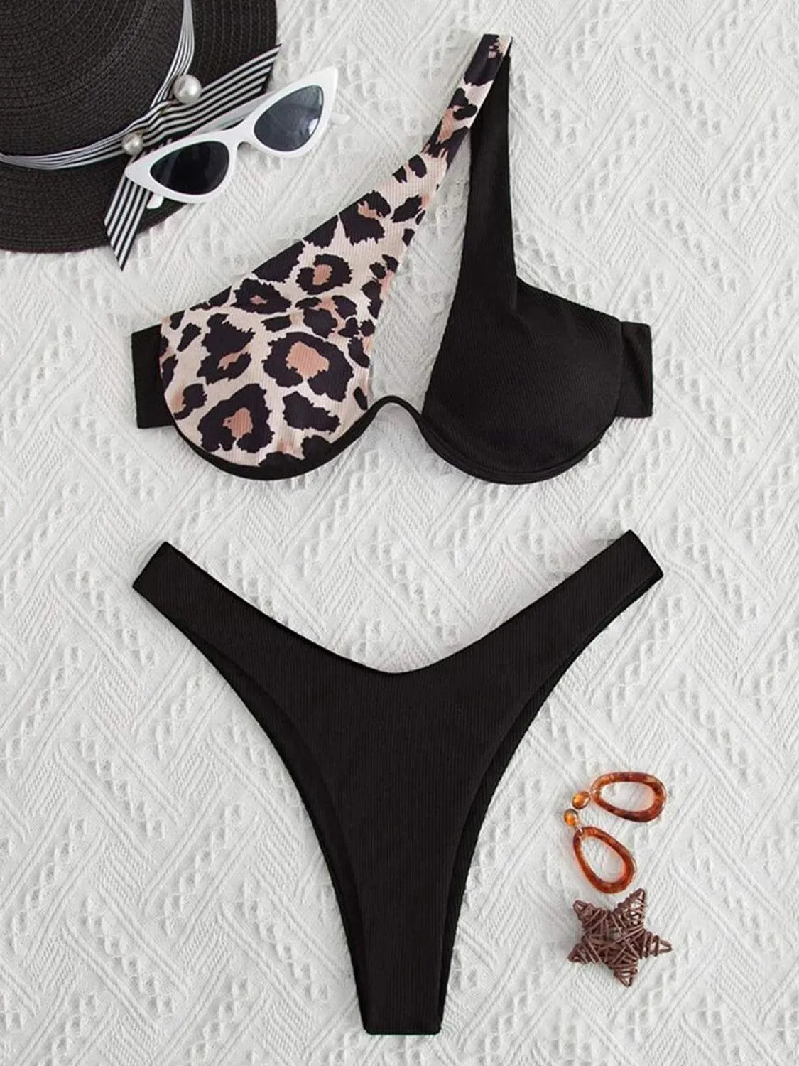 Sunkissed Colorblock One Shoulder Bikini Set