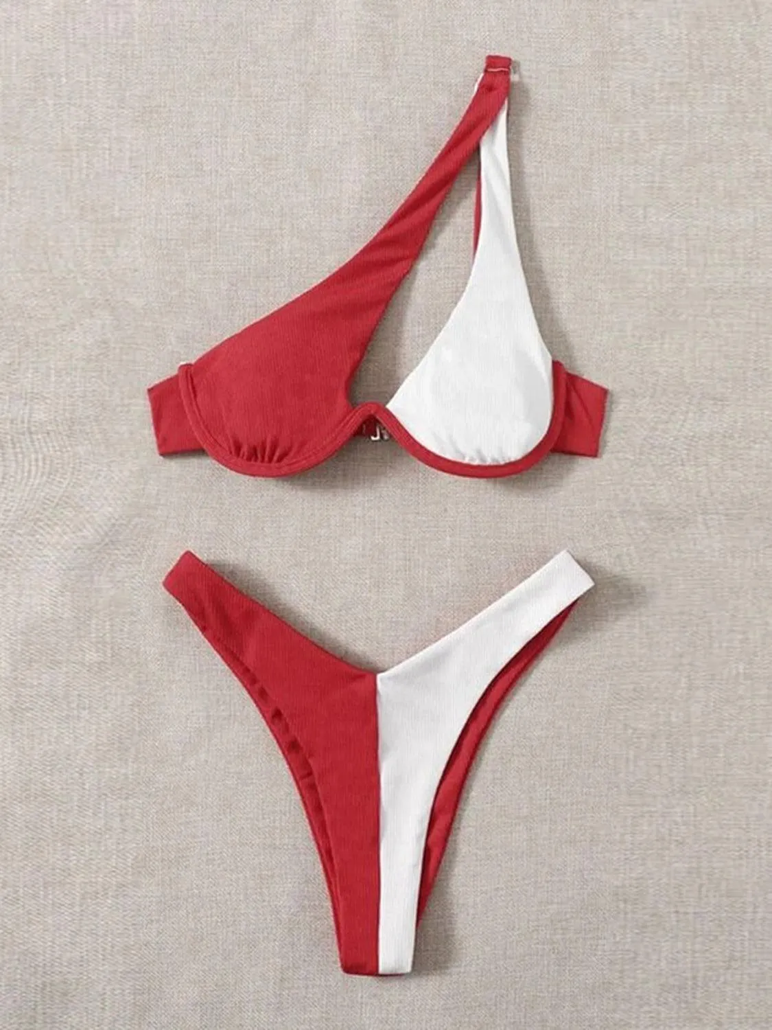 Sunkissed Colorblock One Shoulder Bikini Set