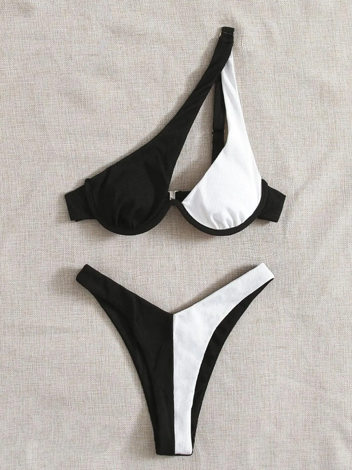 Sunkissed Colorblock One Shoulder Bikini Set
