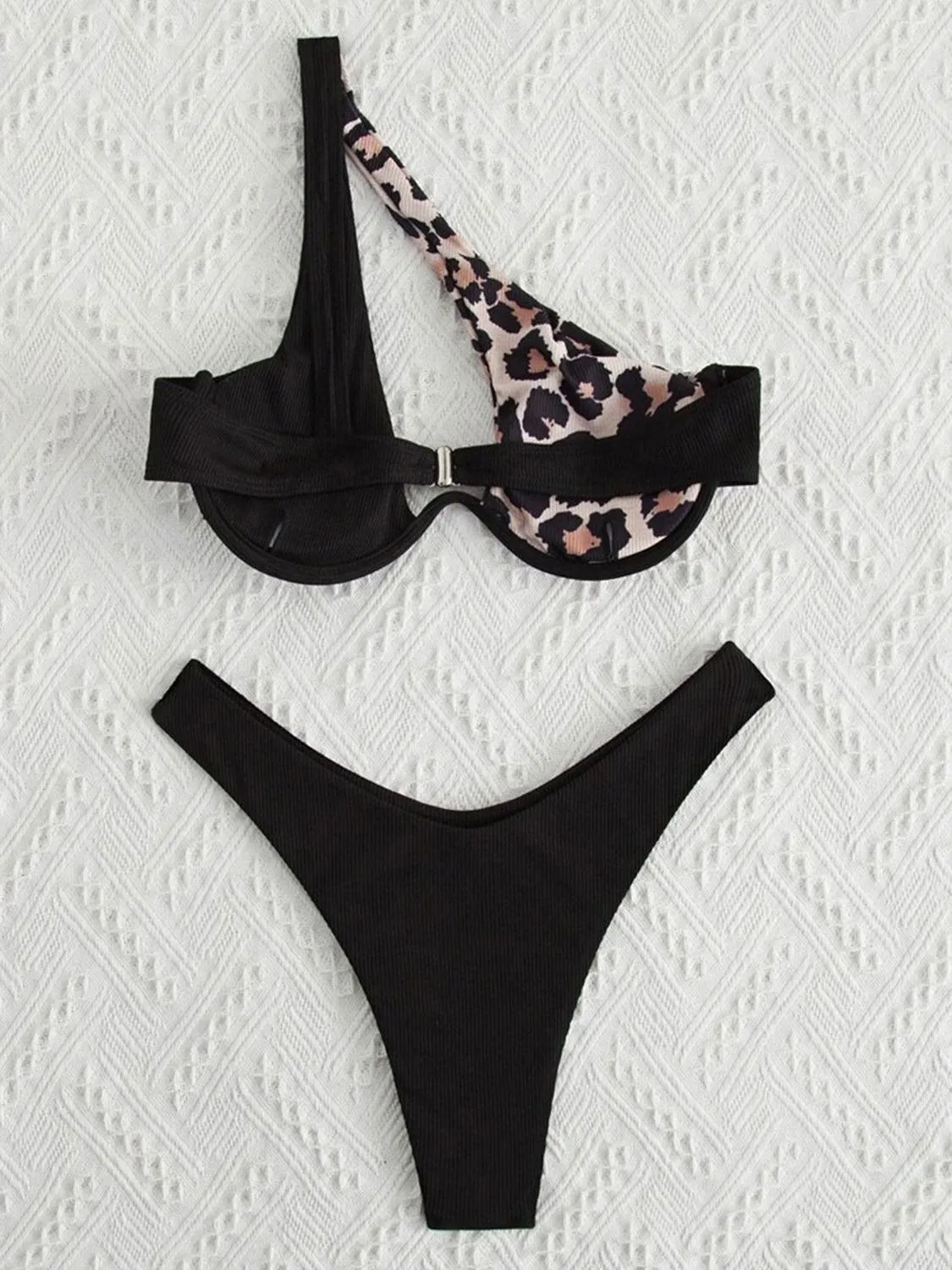 Sunkissed Colorblock One Shoulder Bikini Set