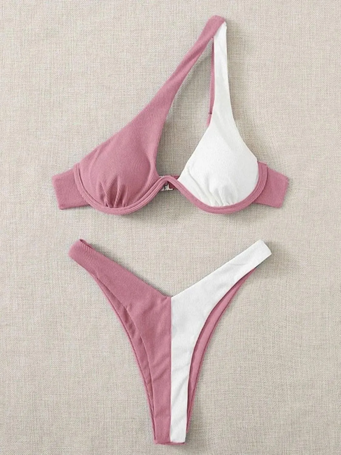 Sunkissed Colorblock One Shoulder Bikini Set