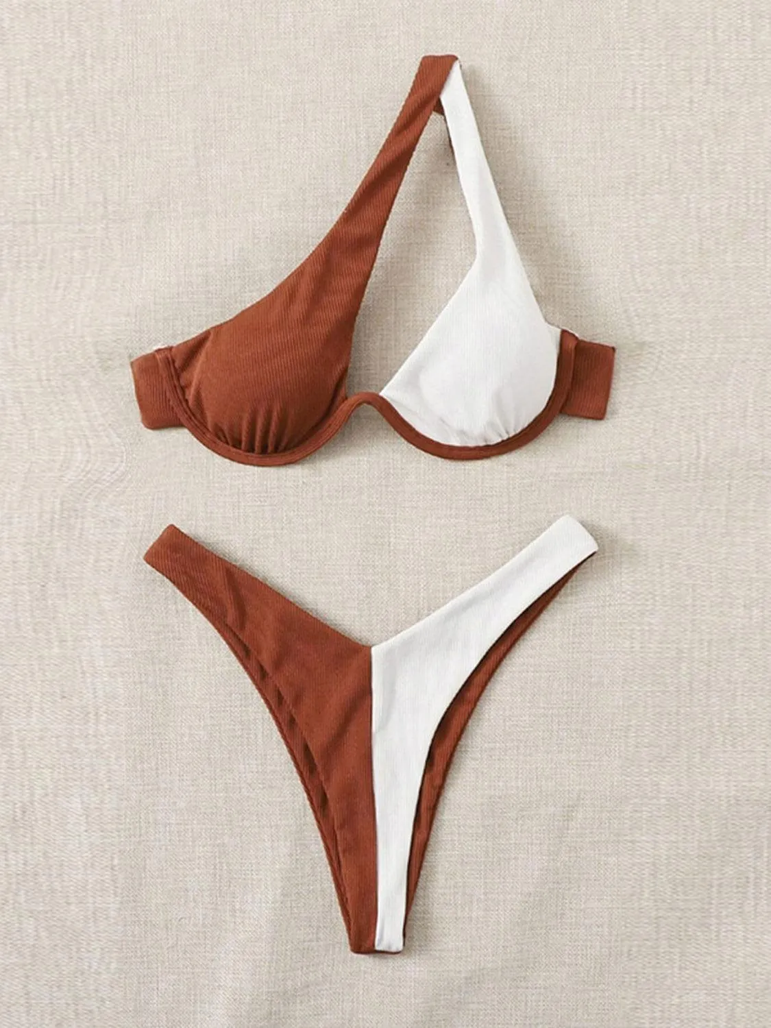 Sunkissed Colorblock One Shoulder Bikini Set