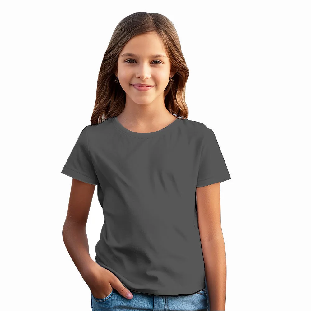 Suvin Cotton Gray T-Shirt for Girls - Soft & Trendy Tees for Kids