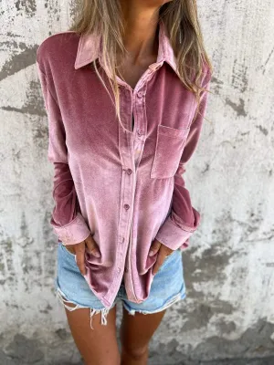 Sylvie | Luxurious chic velvet button up shirt with long sleeves